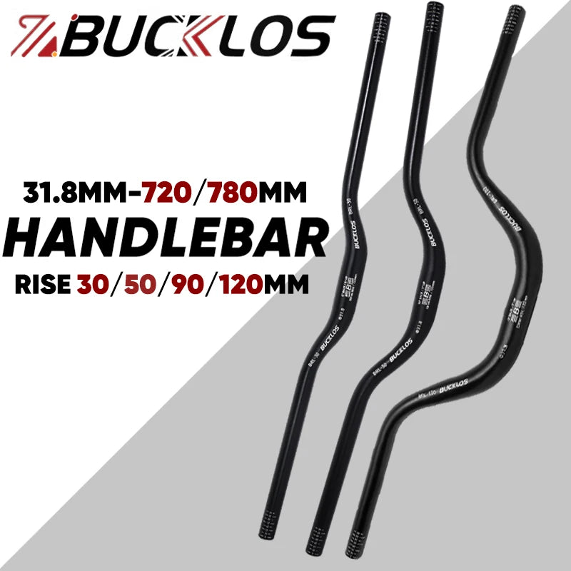 BUCKLOS MTB Riser Handlebar 31.8mm, 720/780mm, 30-120mm Rise, Aluminum Alloy