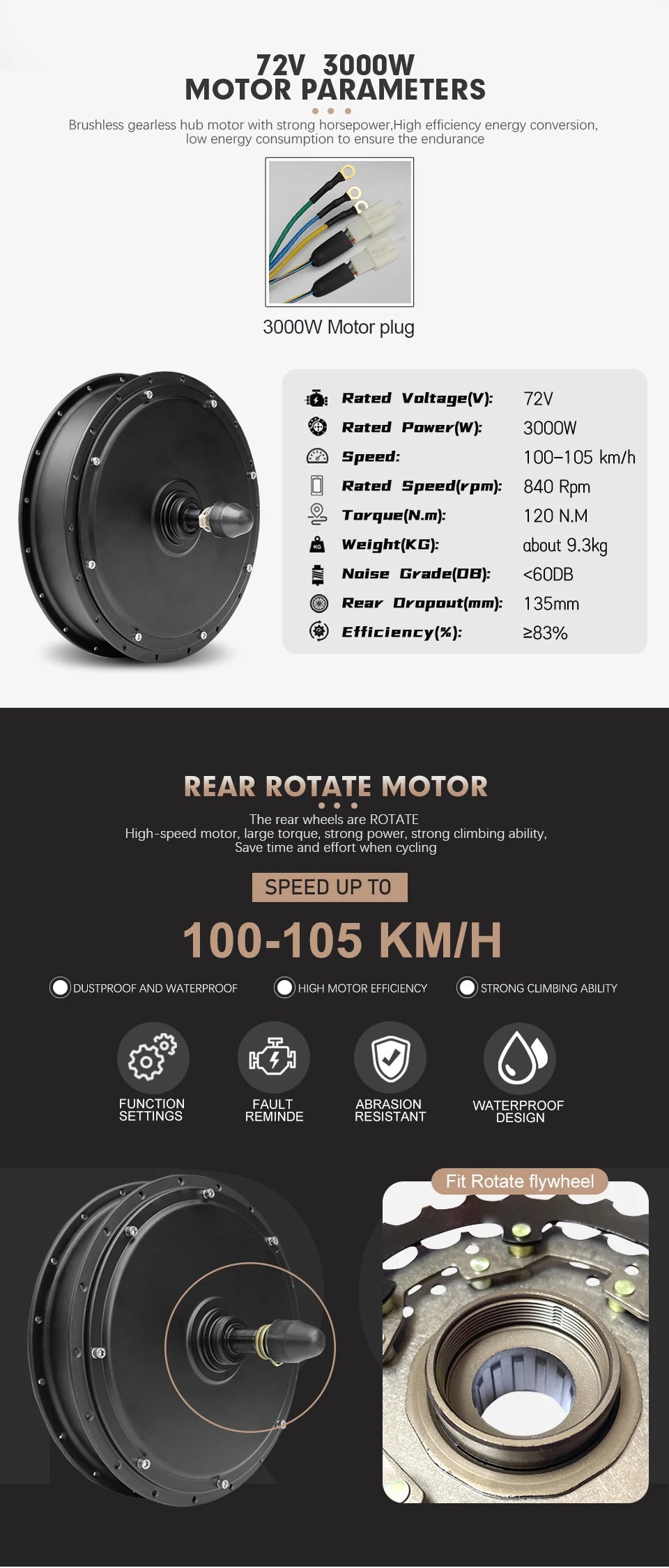 72V 3000W Rear Hub Ebike Conversion Kit – MTX39 Rim, High-Speed Performance