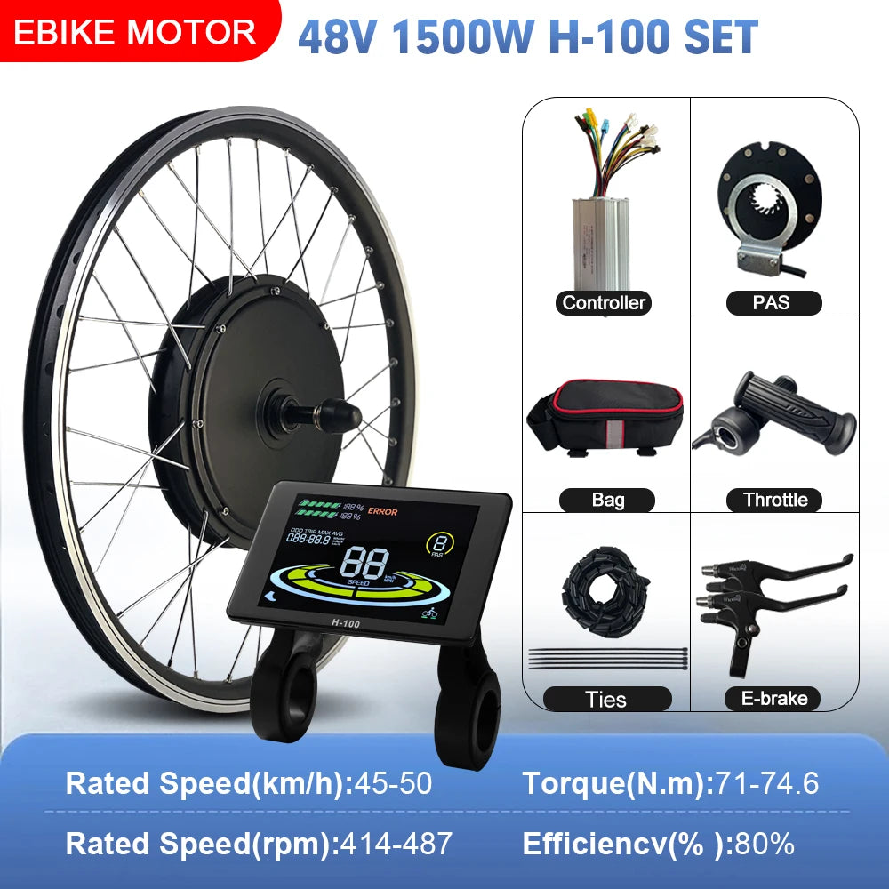 48V 1500W Rear Hub Motor E-Bike Conversion Kit