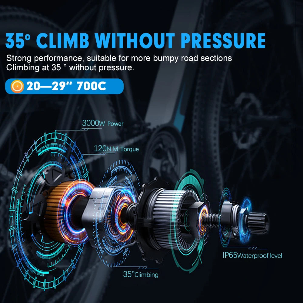 72V 3000W Rear Hub Ebike Conversion Kit – MTX39 Rim, High-Speed Performance