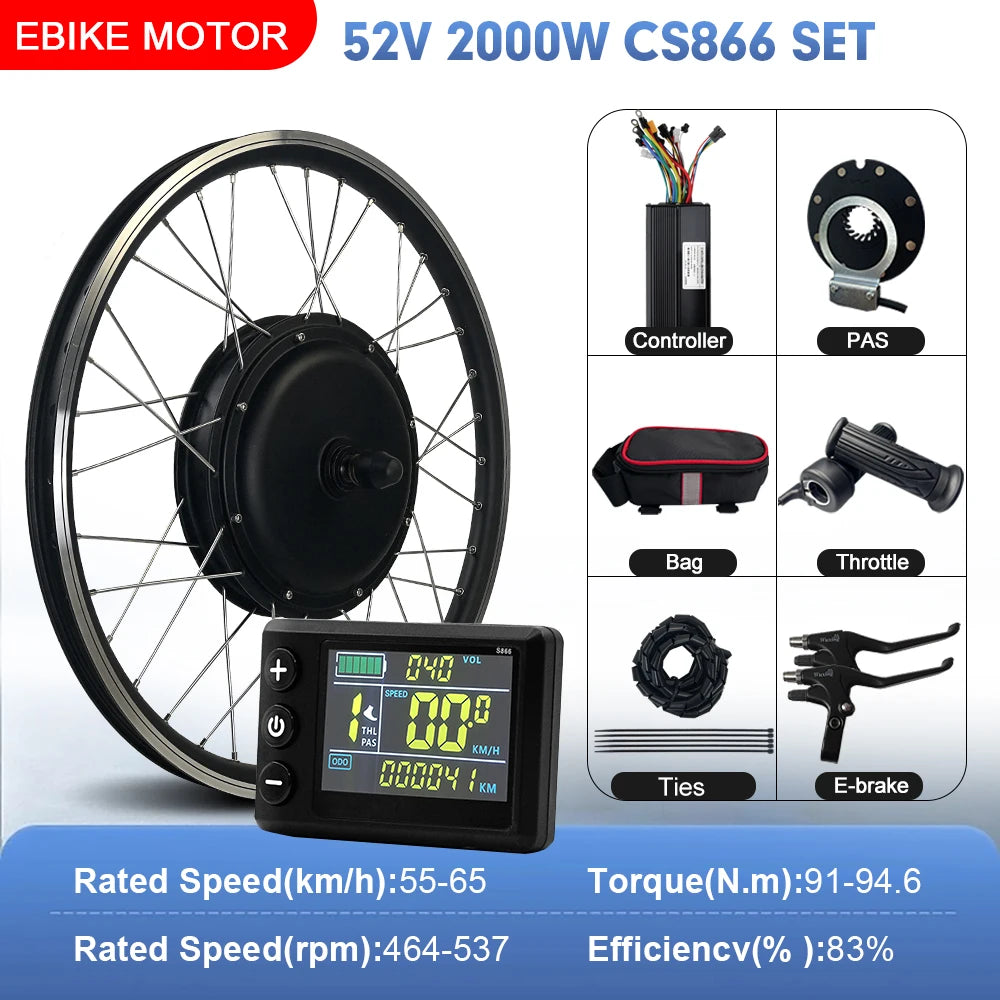 52V 2000W Rear Hub Motor E-Bike Conversion Kit (20"-29")