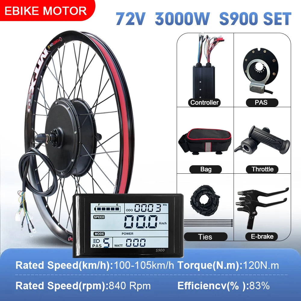 72V 3000W Rear Hub Ebike Conversion Kit – MTX39 Rim, High-Speed Performance