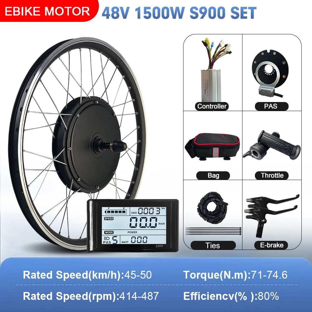 48V 1500W Rear Hub Motor E-Bike Conversion Kit