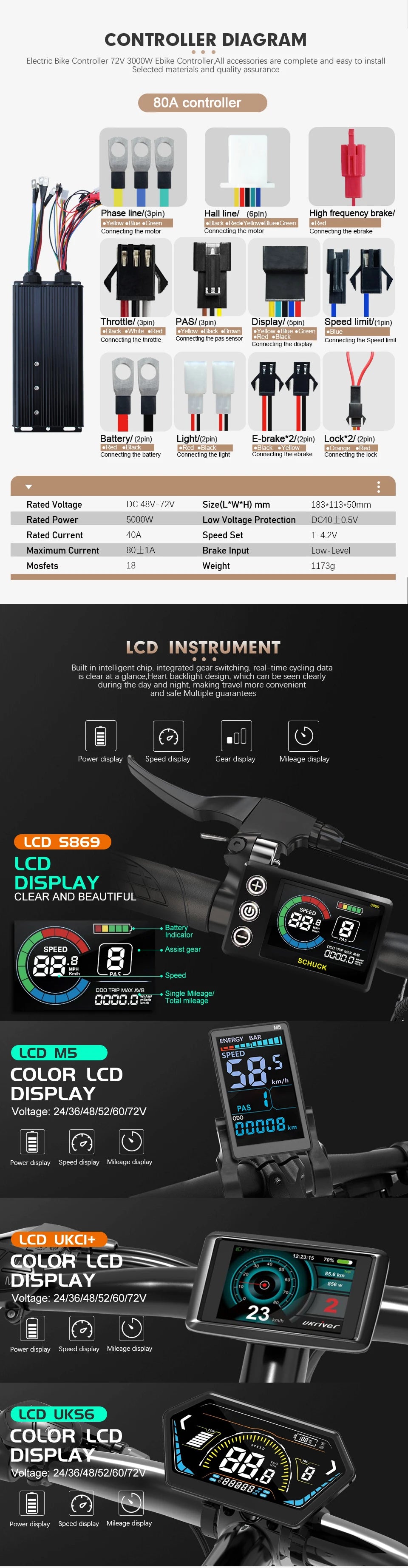 72V 3000W Rear Hub Ebike Conversion Kit – MTX39 Rim, High-Speed Performance