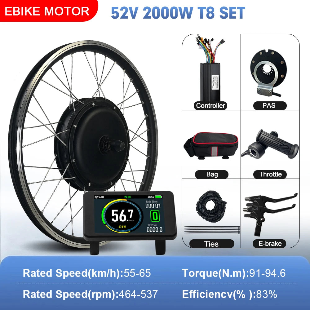 52V 2000W Rear Hub Motor E-Bike Conversion Kit (20"-29")