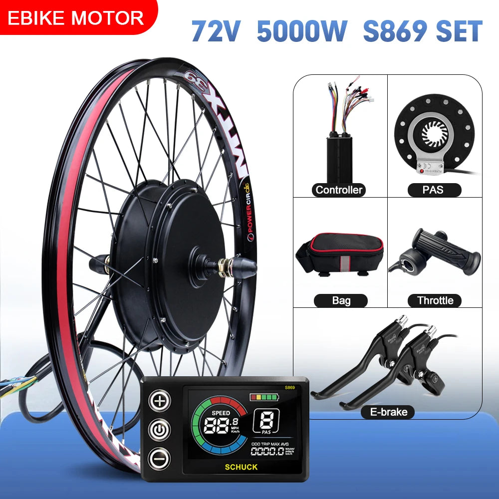 72V 5000W Rear Hub Motor E-Bike Conversion Kit (20"-29")