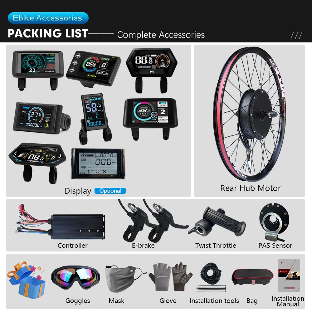 72V 3000W Rear Hub Ebike Conversion Kit – MTX39 Rim, High-Speed Performance