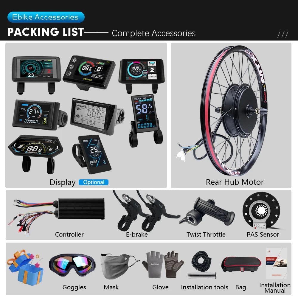 72V 5000W Rear Hub Motor E-Bike Conversion Kit (20"-29")