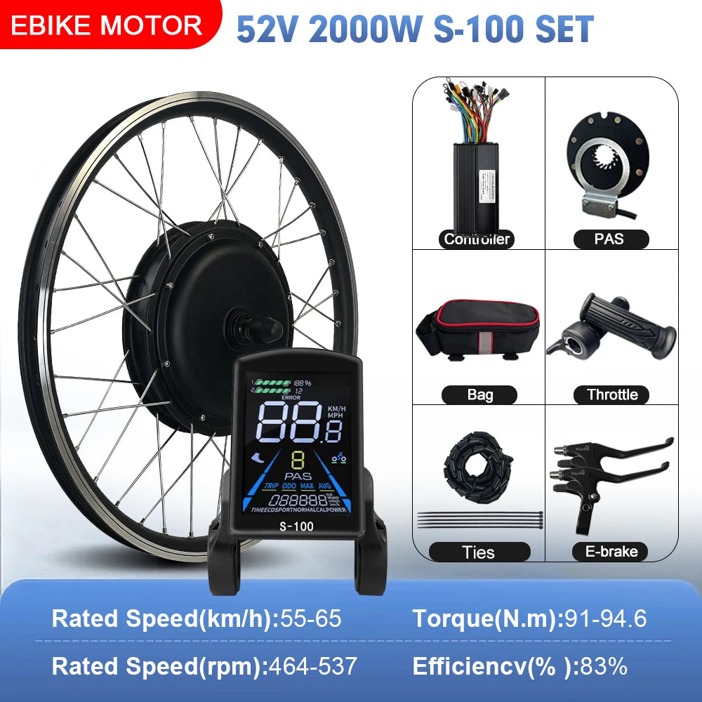 52V 2000W Rear Hub Motor E-Bike Conversion Kit (20"-29")