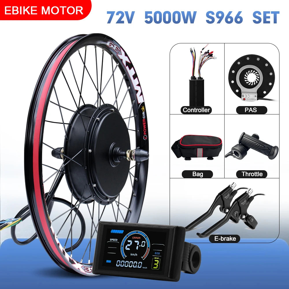 72V 5000W Rear Hub Motor E-Bike Conversion Kit (20"-29")