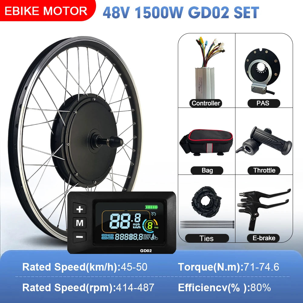 48V 1500W Rear Hub Motor E-Bike Conversion Kit