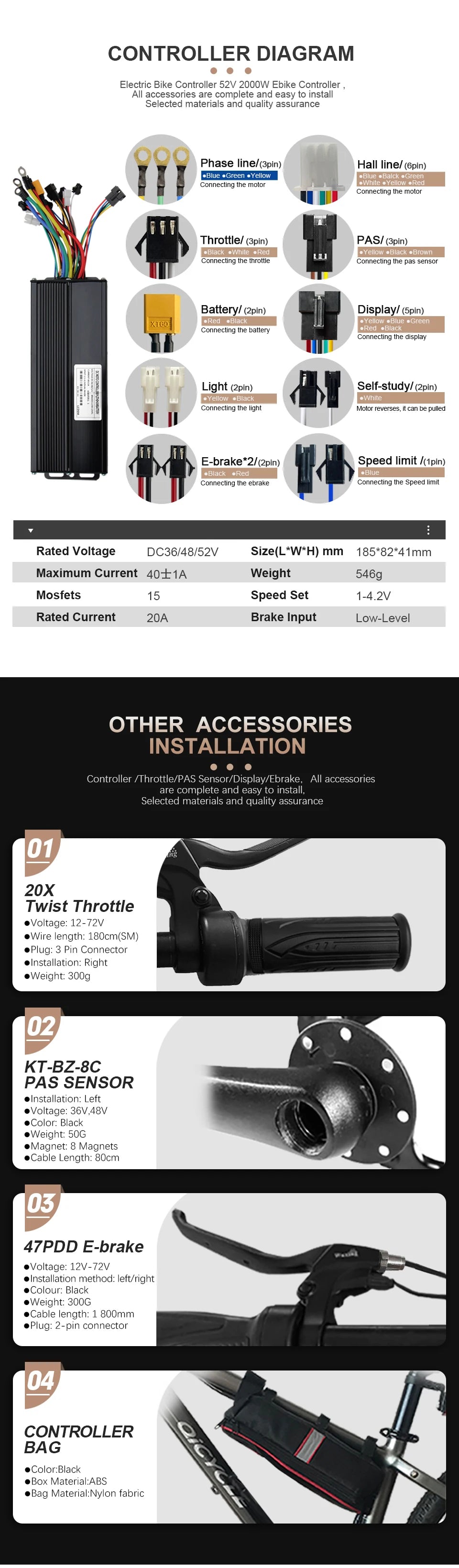 52V 2000W Rear Hub Motor E-Bike Conversion Kit (20"-29")