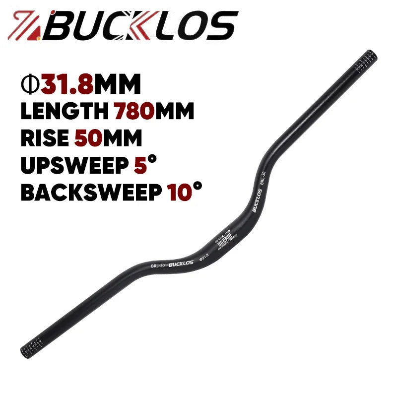 BUCKLOS MTB Riser Handlebar 31.8mm, 720/780mm, 30-120mm Rise, Aluminum Alloy