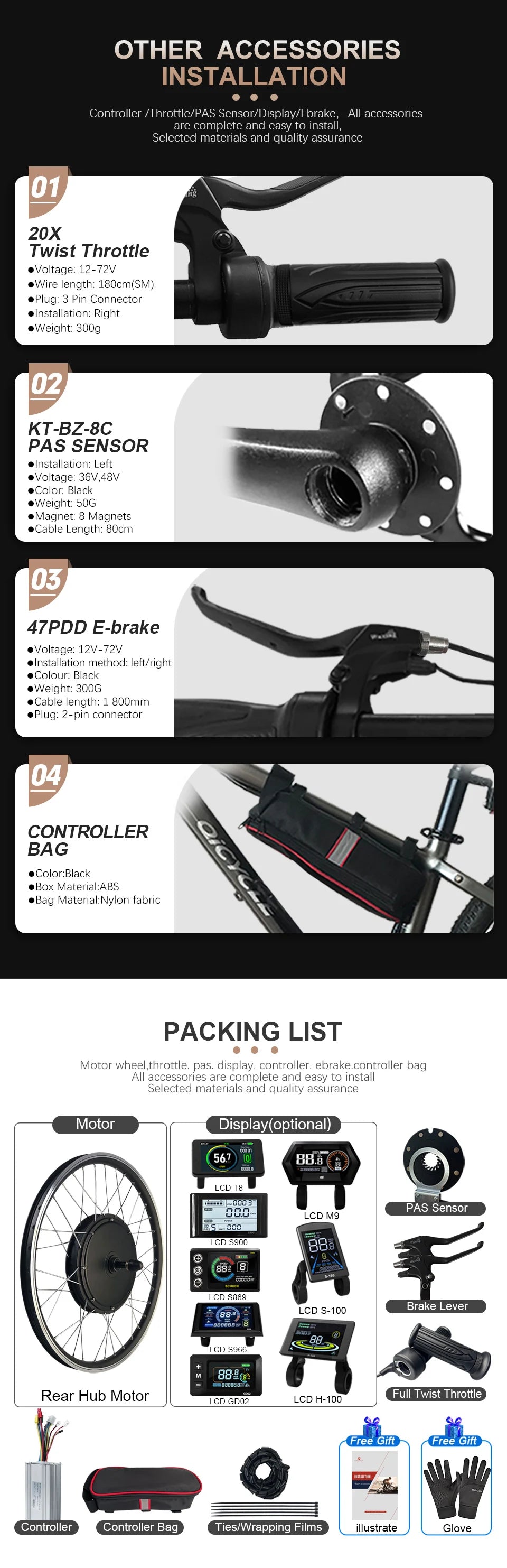 48V 1500W Rear Hub Motor E-Bike Conversion Kit