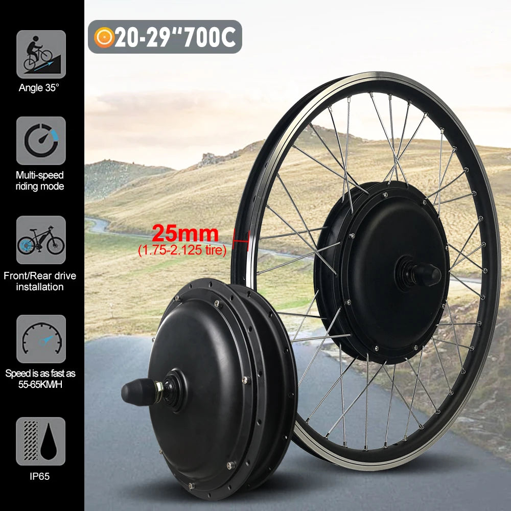 52V 2000W Rear Hub Motor E-Bike Conversion Kit (20"-29")