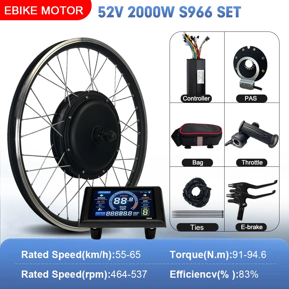 52V 2000W Rear Hub Motor E-Bike Conversion Kit (20"-29")