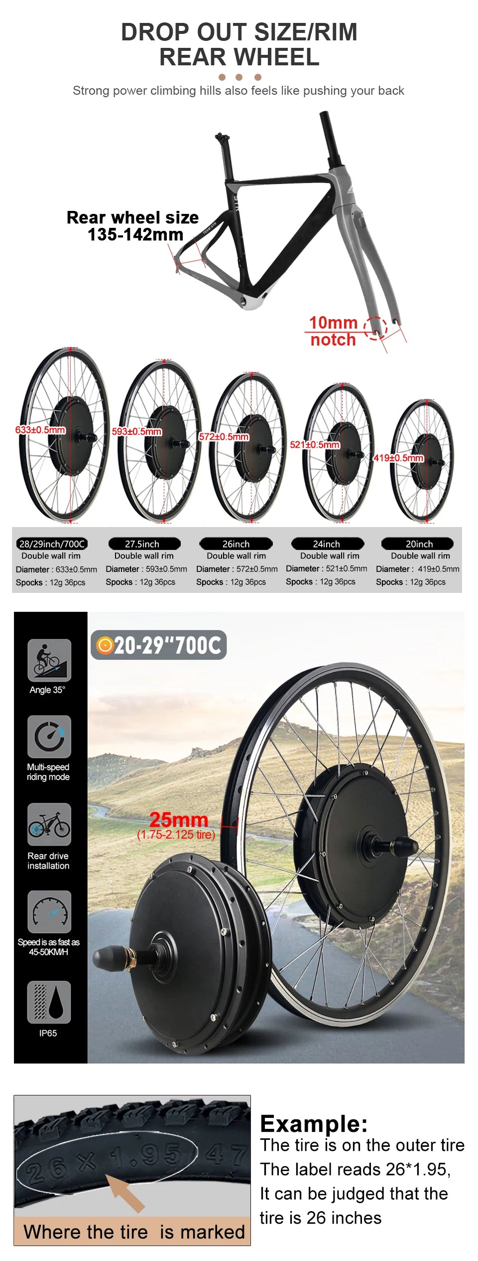 48V 1500W Rear Hub Motor E-Bike Conversion Kit