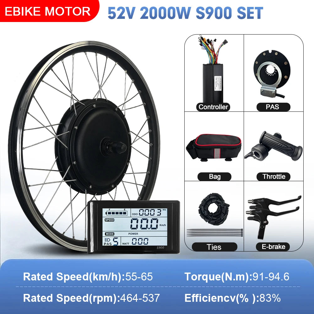 52V 2000W Rear Hub Motor E-Bike Conversion Kit (20"-29")