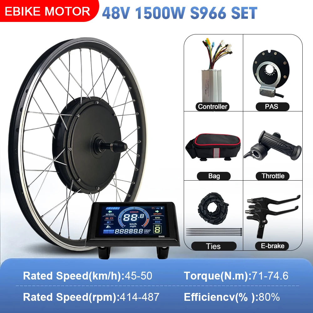 48V 1500W Rear Hub Motor E-Bike Conversion Kit