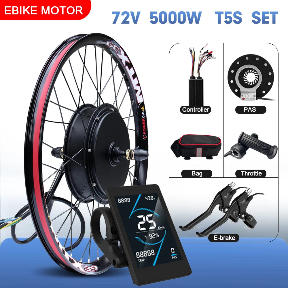 72V 5000W Rear Hub Motor E-Bike Conversion Kit (20"-29")