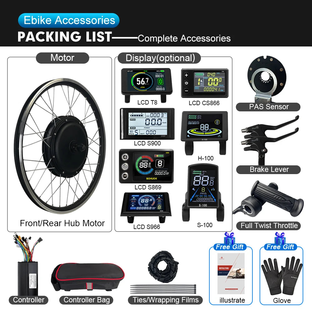 52V 2000W Rear Hub Motor E-Bike Conversion Kit (20"-29")