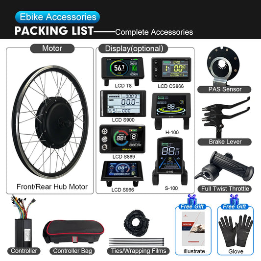 52V 2000W Rear Hub Motor E-Bike Conversion Kit (20"-29")