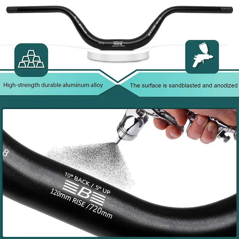 BUCKLOS MTB Riser Handlebar 31.8mm, 720/780mm, 30-120mm Rise, Aluminum Alloy