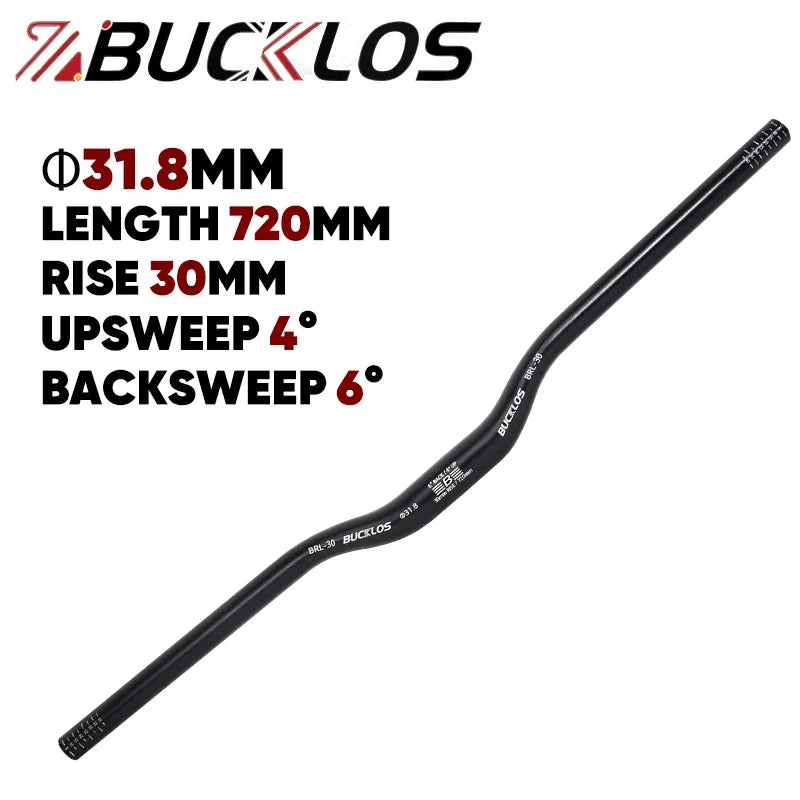 BUCKLOS MTB Riser Handlebar 31.8mm, 720/780mm, 30-120mm Rise, Aluminum Alloy