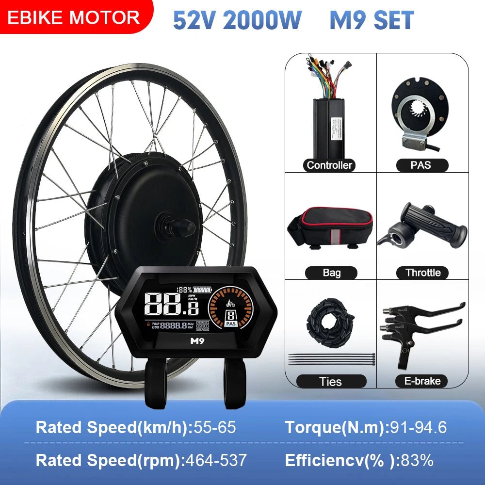 52V 2000W Rear Hub Motor E-Bike Conversion Kit (20"-29")