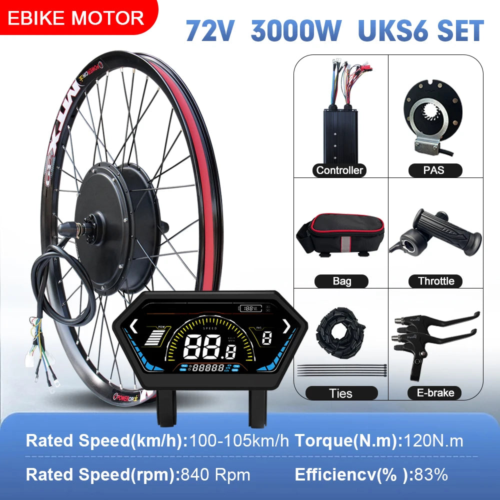 72V 3000W Rear Hub Ebike Conversion Kit – MTX39 Rim, High-Speed Performance