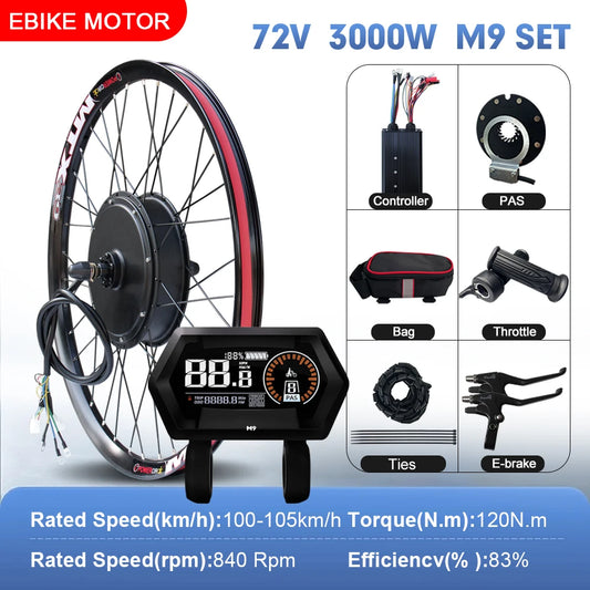 72V 3000W Rear Hub Ebike Conversion Kit – MTX39 Rim, High-Speed Performance