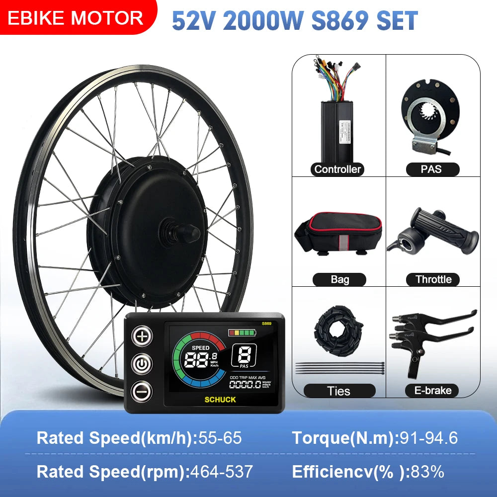52V 2000W Rear Hub Motor E-Bike Conversion Kit (20"-29")