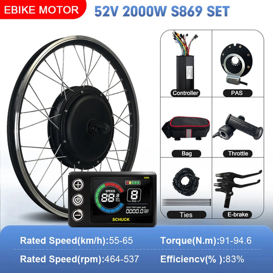 52V 2000W Rear Hub Motor E-Bike Conversion Kit (20"-29")