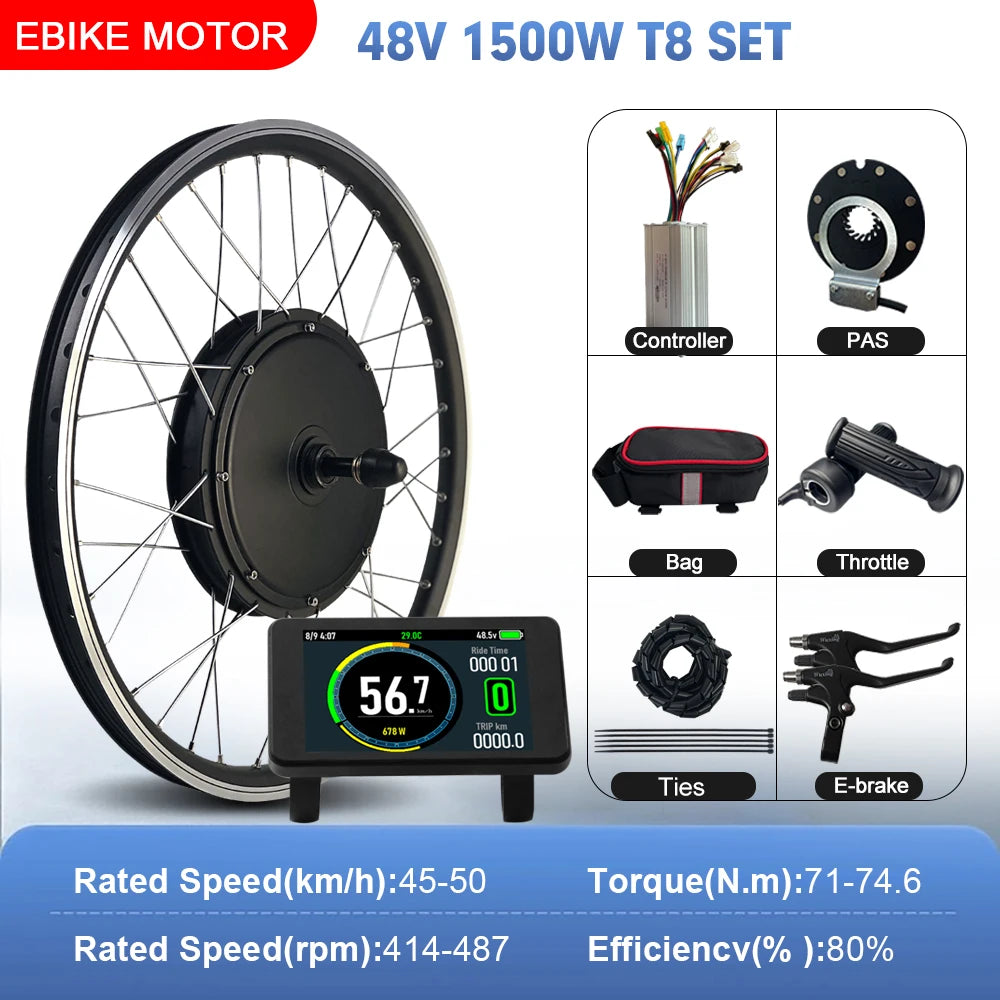48V 1500W Rear Hub Motor E-Bike Conversion Kit