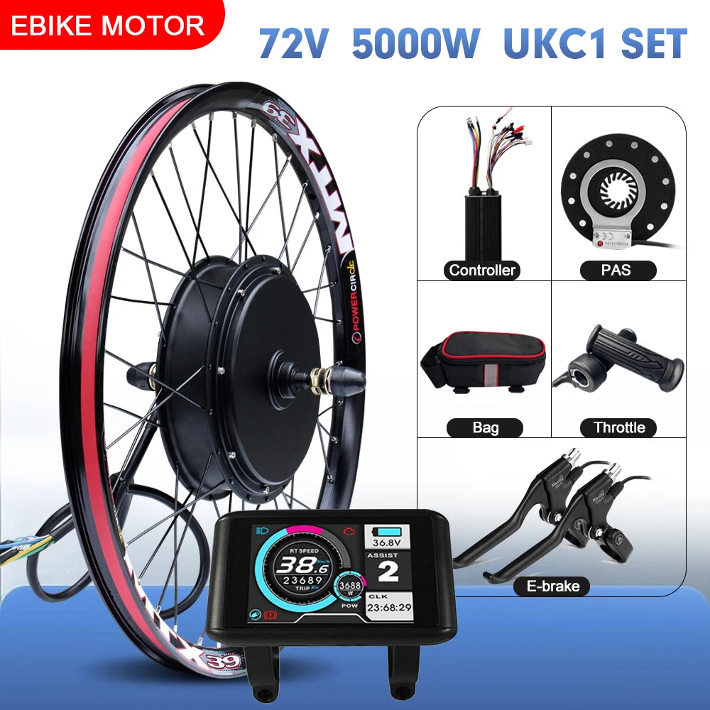 72V 5000W Rear Hub Motor E-Bike Conversion Kit (20"-29")