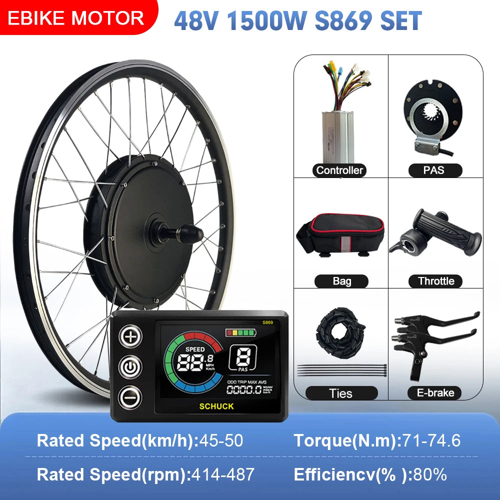 48V 1500W Rear Hub Motor E-Bike Conversion Kit
