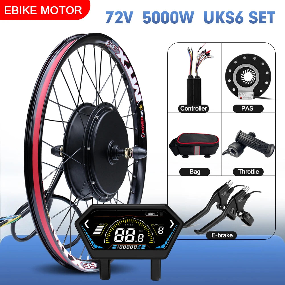 72V 5000W Rear Hub Motor E-Bike Conversion Kit (20"-29")