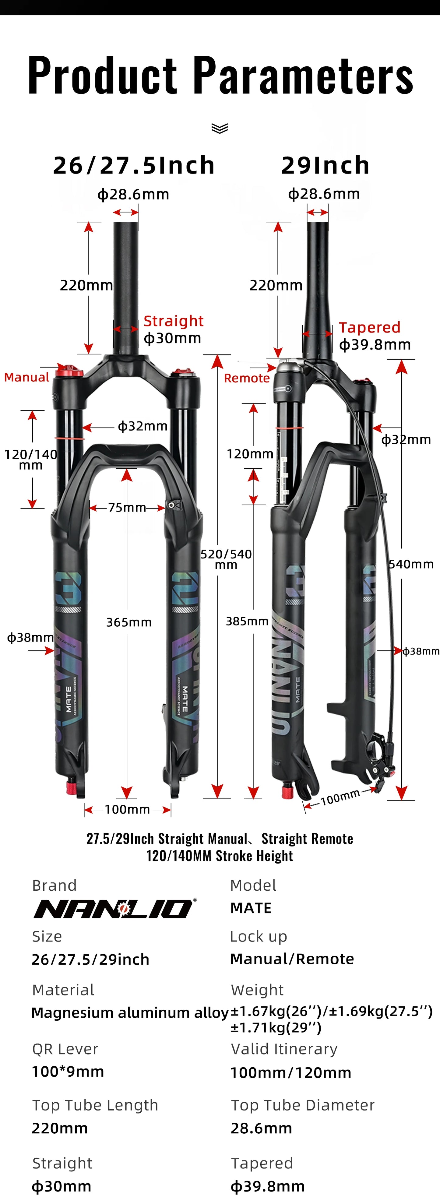 NANLIO X7 MTB Air Suspension Fork — Up to 140mm Travel