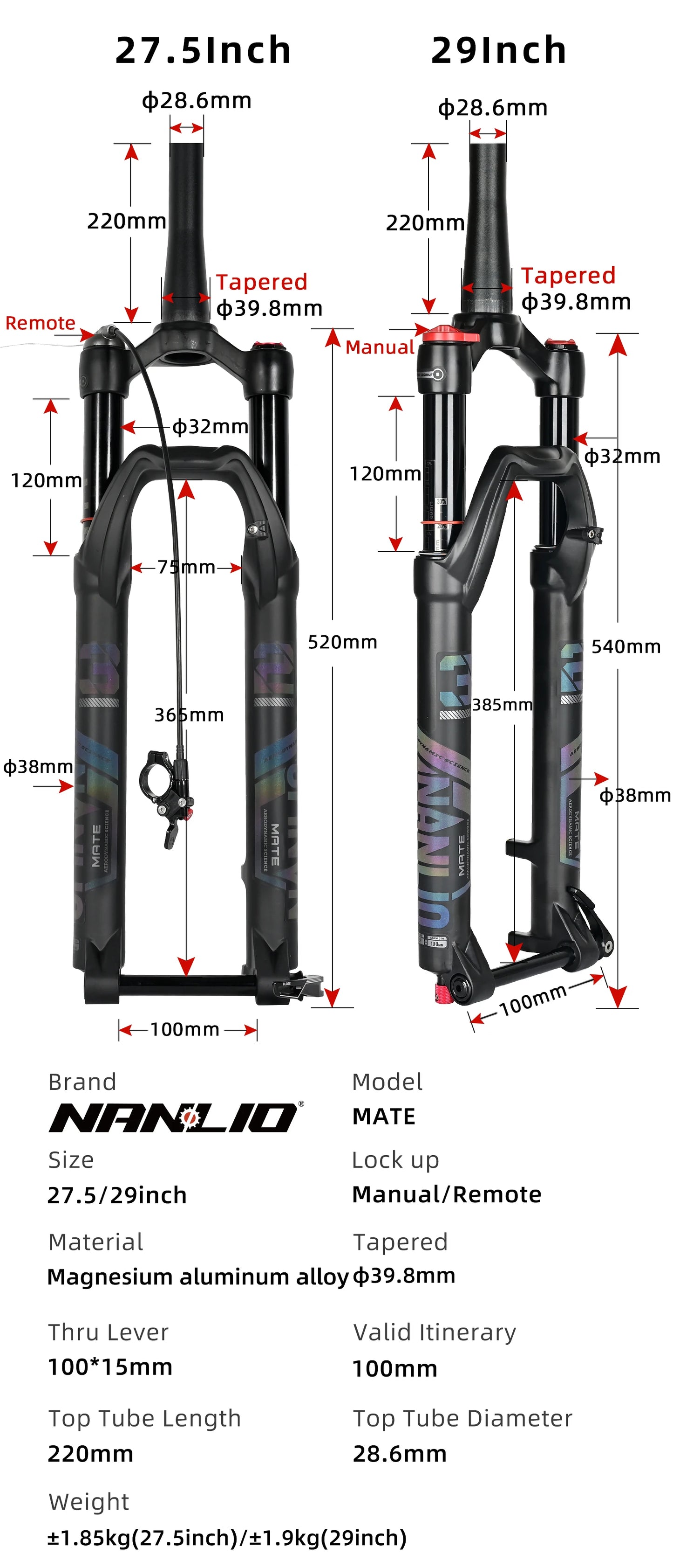 NANLIO X7 MTB Air Suspension Fork — Up to 140mm Travel