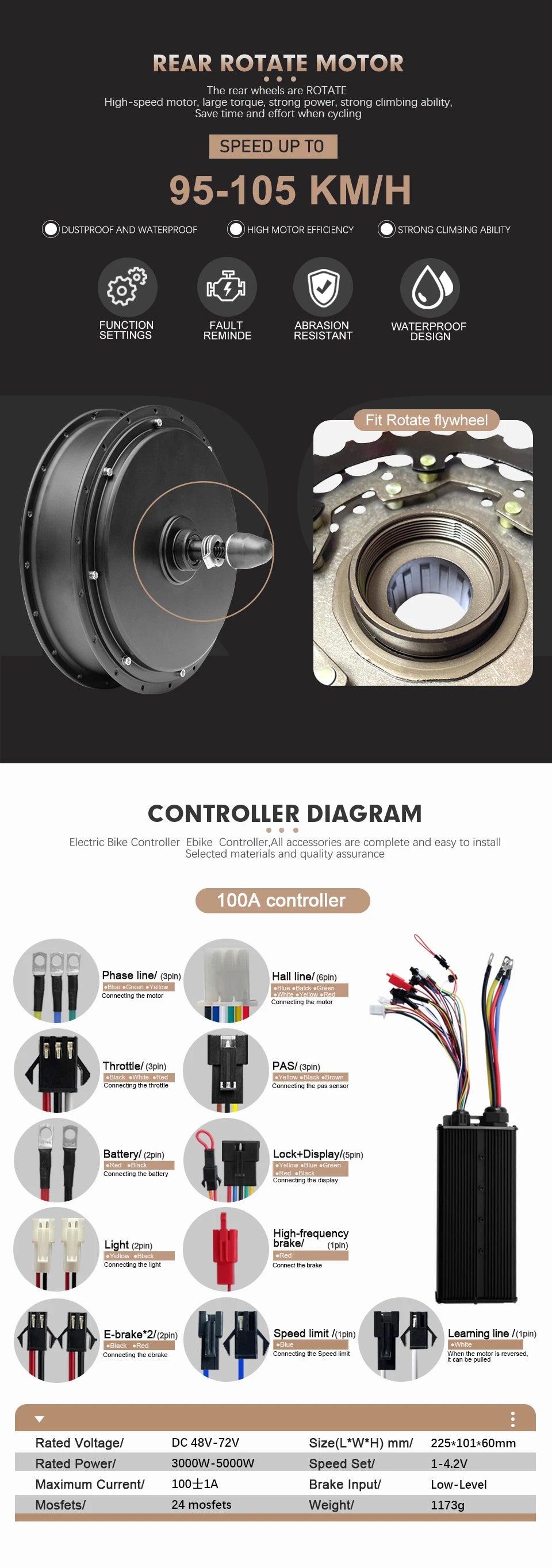 72V 5000W Rear Hub Motor E-Bike Conversion Kit (20"-29")