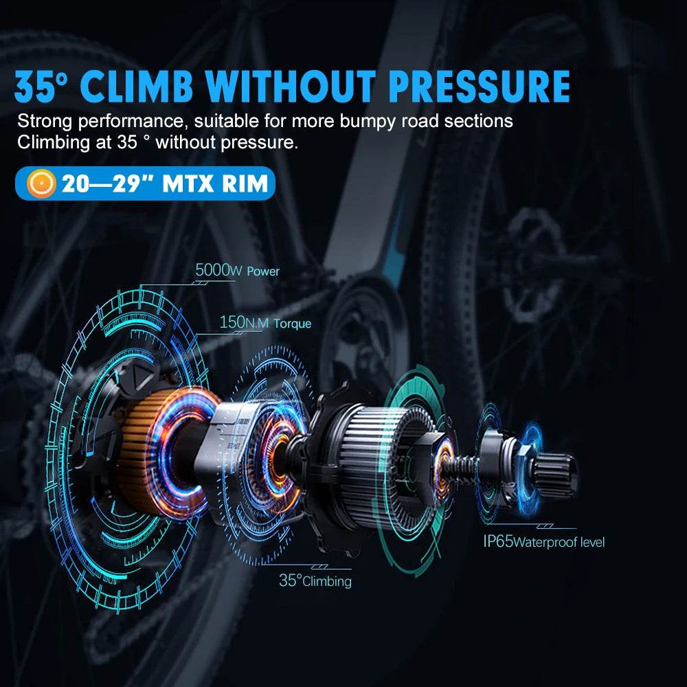 72V 5000W Rear Hub Motor E-Bike Conversion Kit (20"-29")