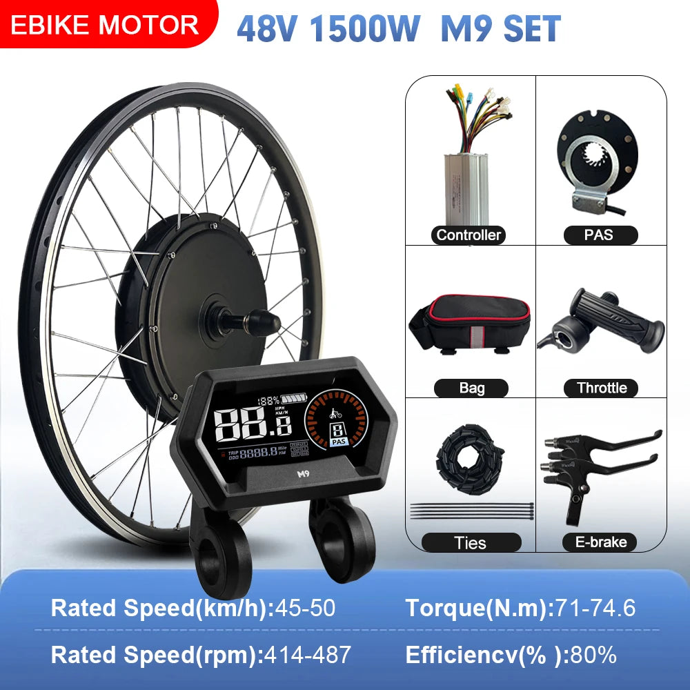 48V 1500W Rear Hub Motor E-Bike Conversion Kit