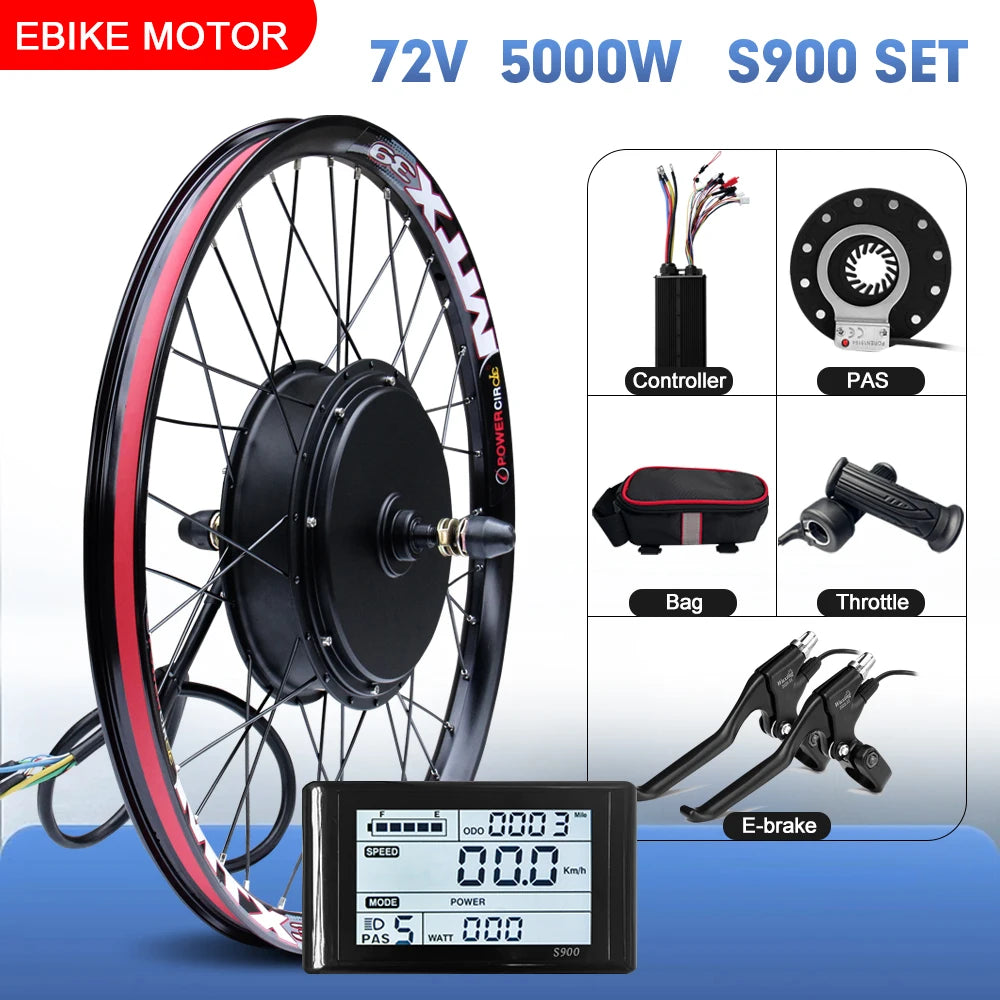 72V 5000W Rear Hub Motor E-Bike Conversion Kit (20"-29")