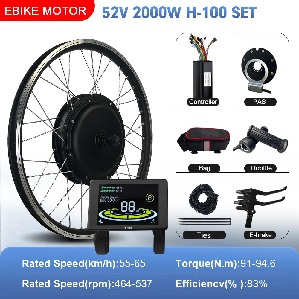 52V 2000W Rear Hub Motor E-Bike Conversion Kit (20"-29")