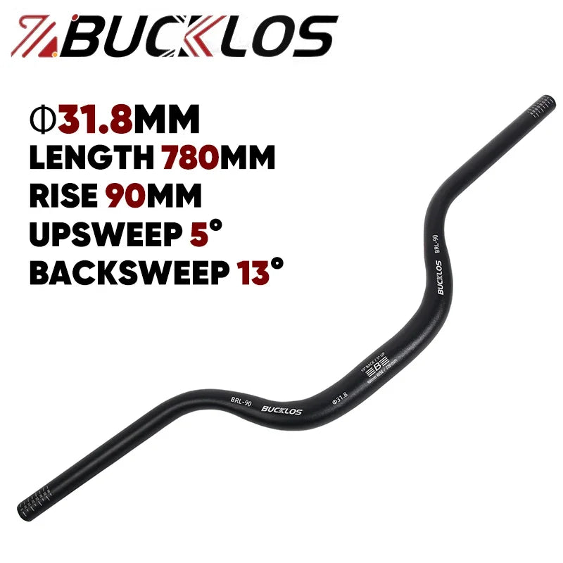 BUCKLOS MTB Riser Handlebar 31.8mm, 720/780mm, 30-120mm Rise, Aluminum Alloy