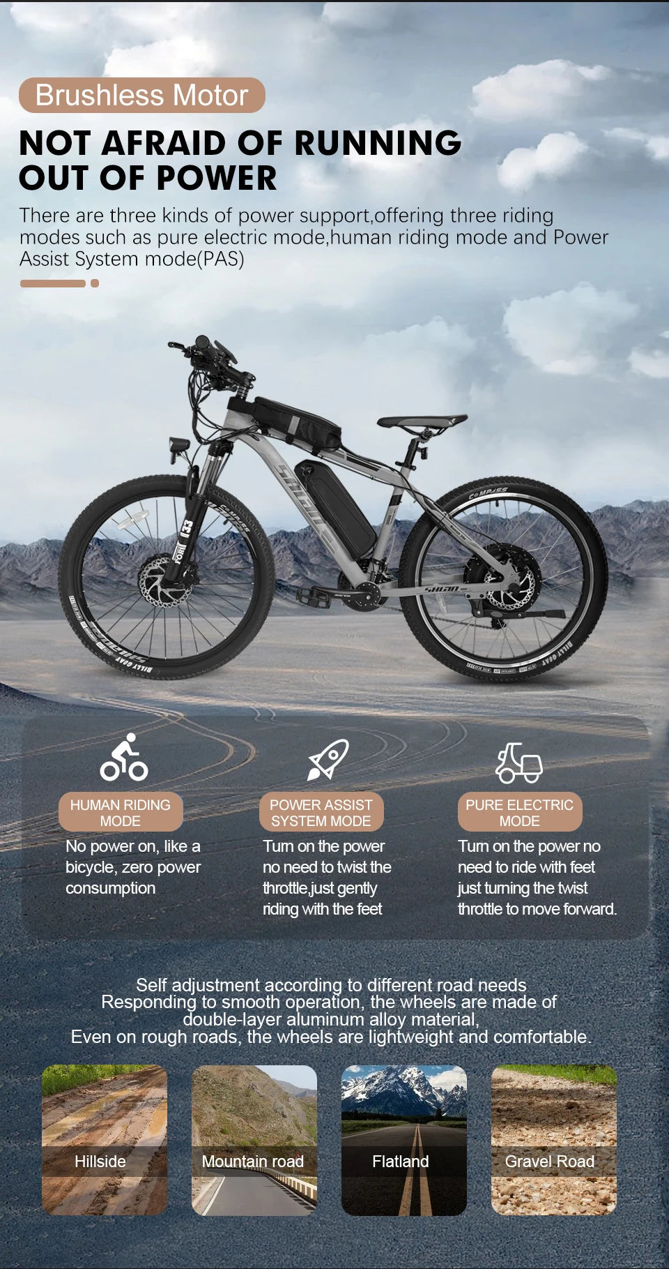 52V 2000W Rear Hub Motor E-Bike Conversion Kit (20"-29")