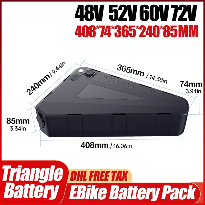 48v 52v 72v Triangle EBike battery 30ah 40ah 50ah 60ah lithium battery 2000w 3000w
