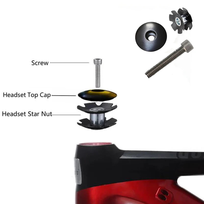 Bike Headset Stem Cap Set with Screw Bolt & Star Nut (1-1/8" 28.6mm)