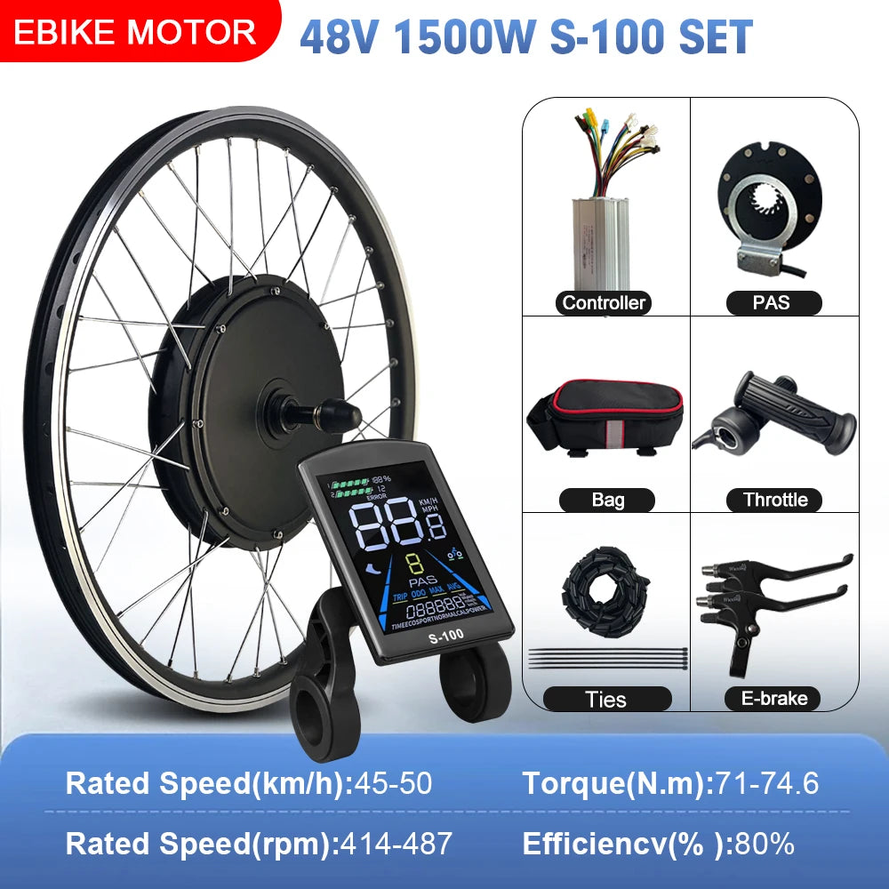 48V 1500W Rear Hub Motor E-Bike Conversion Kit