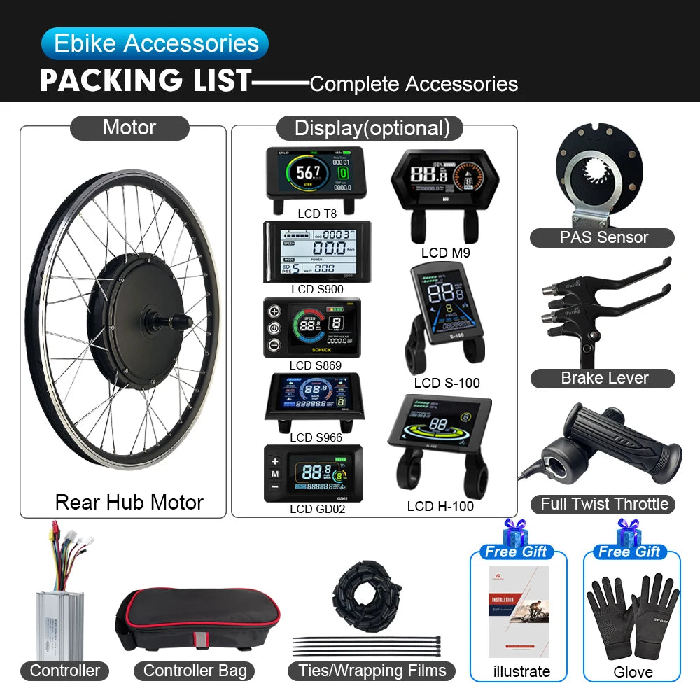 48V 1500W Rear Hub Motor E-Bike Conversion Kit
